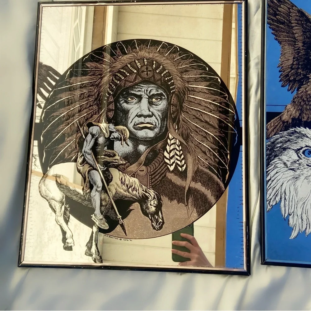 Vintage Indian Native American and eagle mirror set image home decor art